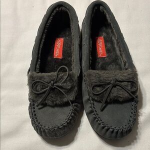 Gray Moccasins with Faux Fur Lining